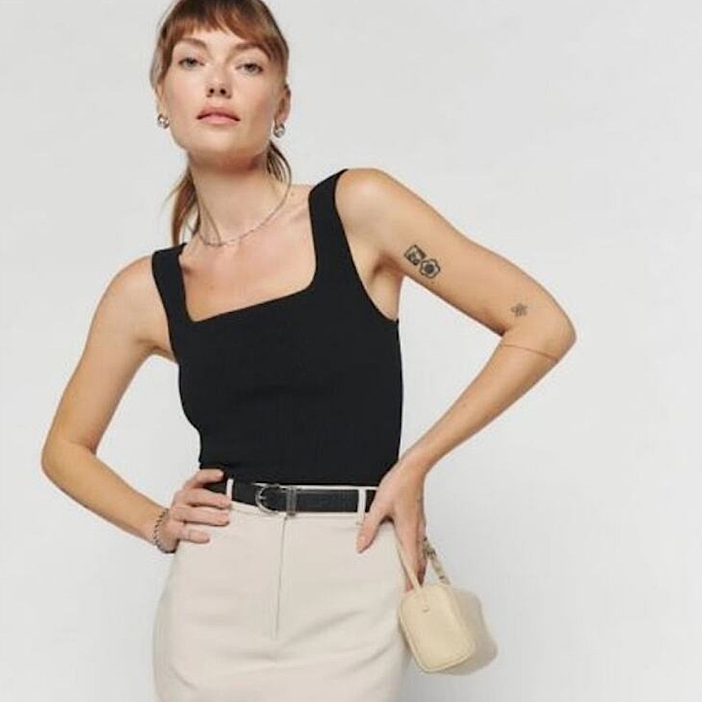 Reformation Julia Ribbed-knit Tank Top In Black Size XL